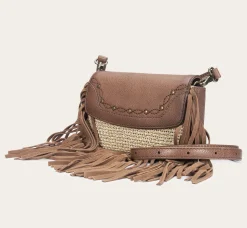 New Frye Ava Raffia Convertible Belt Bag Cognac