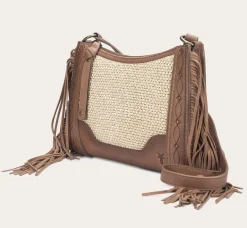 Frye Ava Raffia Crossbody Cognac
