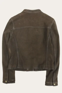 Hot Frye Biker-racer Leather Jacket Dark Brown