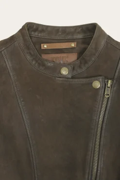 Hot Frye Biker-racer Leather Jacket Dark Brown