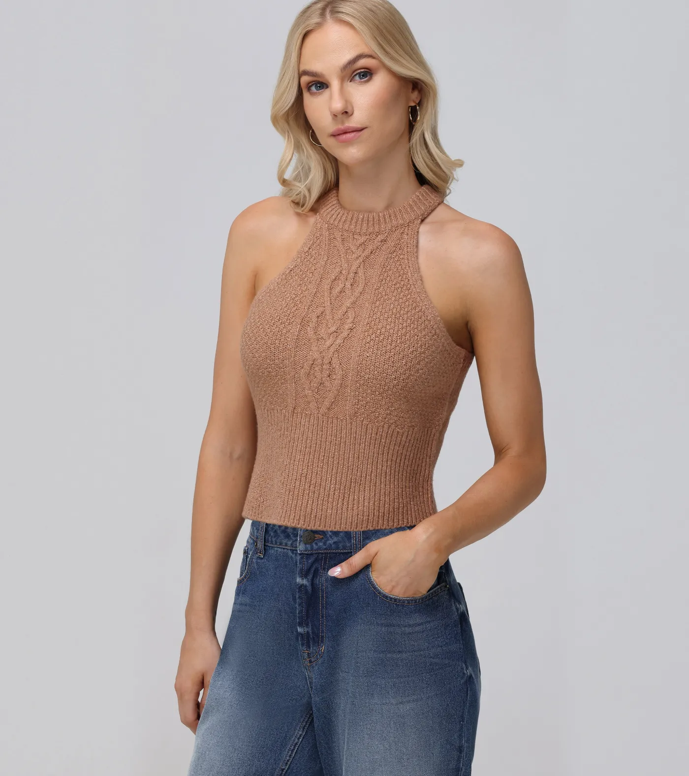 Discount Frye Cable Halter Sweater Brown