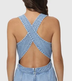 Sale Frye Criss-cross Maxi Denim Dress Paradise Wash