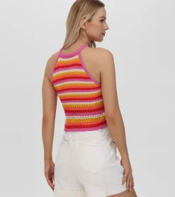 Sale Frye Crochet Striped Halter Neck Tank Bleached Sand Combo