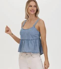Clearance Frye Cropped Babydoll Top Cloud Wash