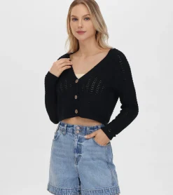 Best Frye Cropped Crochet V-Neck Cardigan