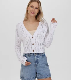 Best Frye Cropped Crochet V-Neck Cardigan