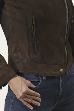 Outlet Frye Elegant Biker Leather Jacket Dark Brown