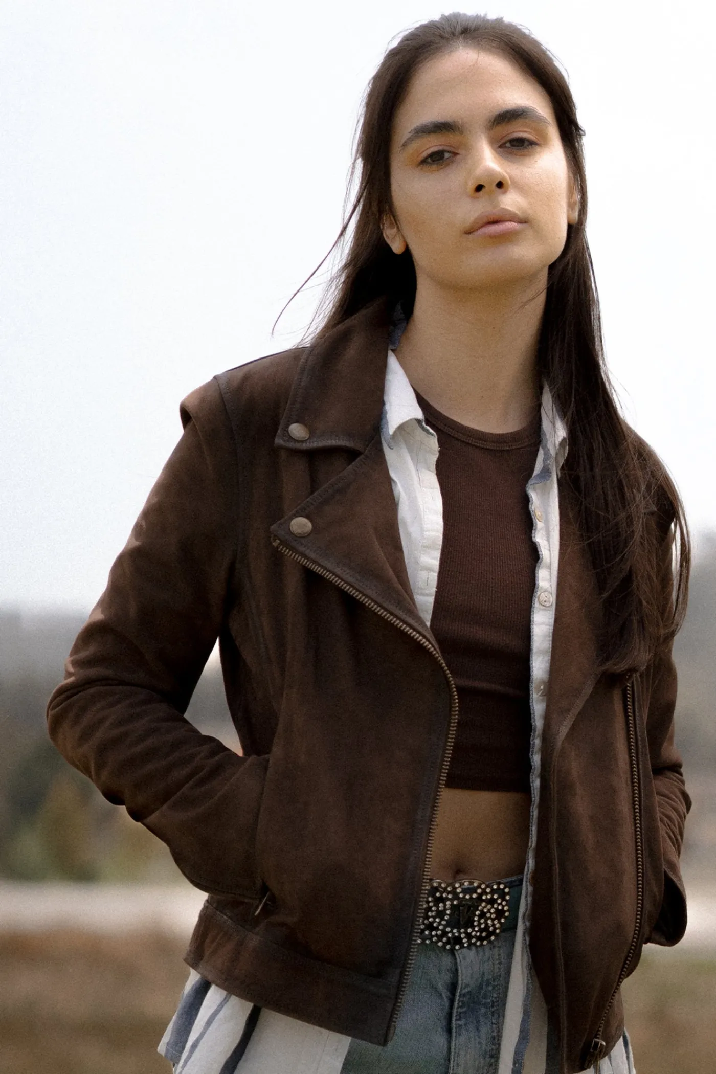 Outlet Frye Elegant Biker Leather Jacket Dark Brown
