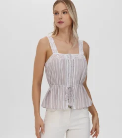 Outlet Frye Lace Trim Square Neck Tank Natural Sand Stripe