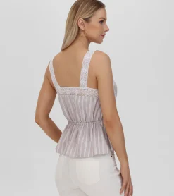 Outlet Frye Lace Trim Square Neck Tank Natural Sand Stripe