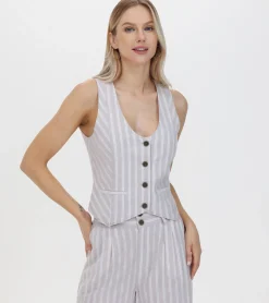 Online Frye Linen Striped Button Vest Natural Sand Stripe