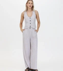 Sale Frye Linen Striped Wide Leg Pant Natural Sand Stripe