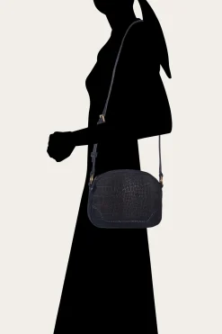 Sale Frye Melissa Sueded Croco Camera Black