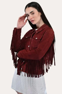 Online Frye Oxblood Fringed Jacket