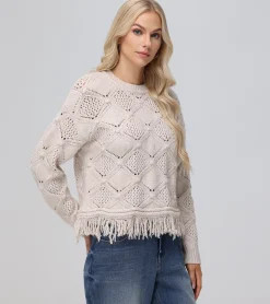 Best Frye Pointelle Fringe Pullover Oatmeal Heather