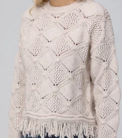 Best Frye Pointelle Fringe Pullover Oatmeal Heather