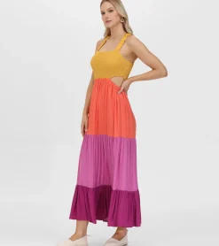 Clearance Frye Smocked Color Block Maxi Dress Oaxaca Combo