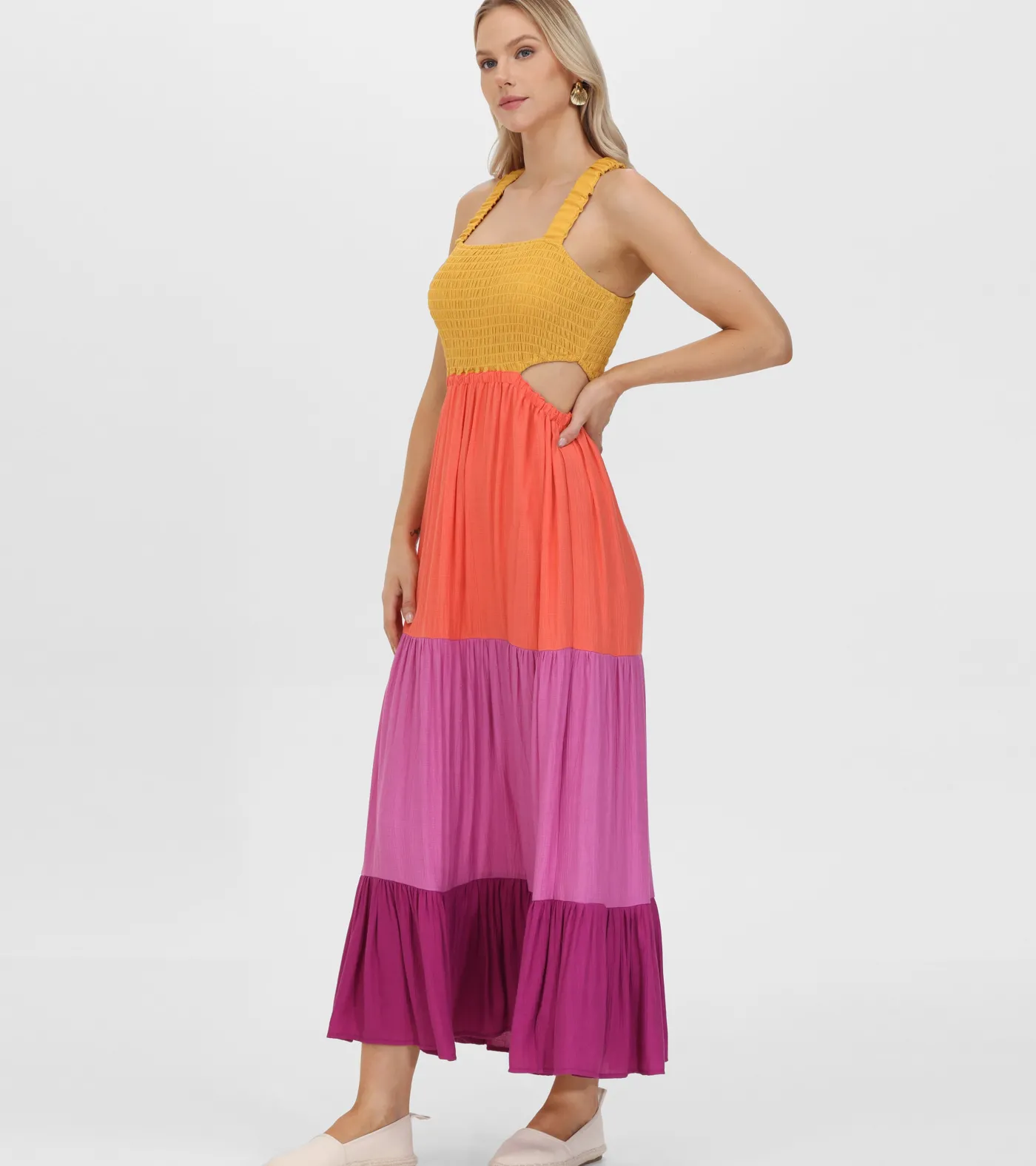 Clearance Frye Smocked Color Block Maxi Dress Oaxaca Combo
