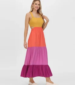 Clearance Frye Smocked Color Block Maxi Dress Oaxaca Combo