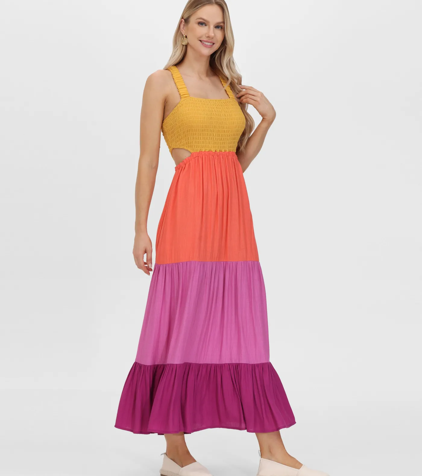 Clearance Frye Smocked Color Block Maxi Dress Oaxaca Combo