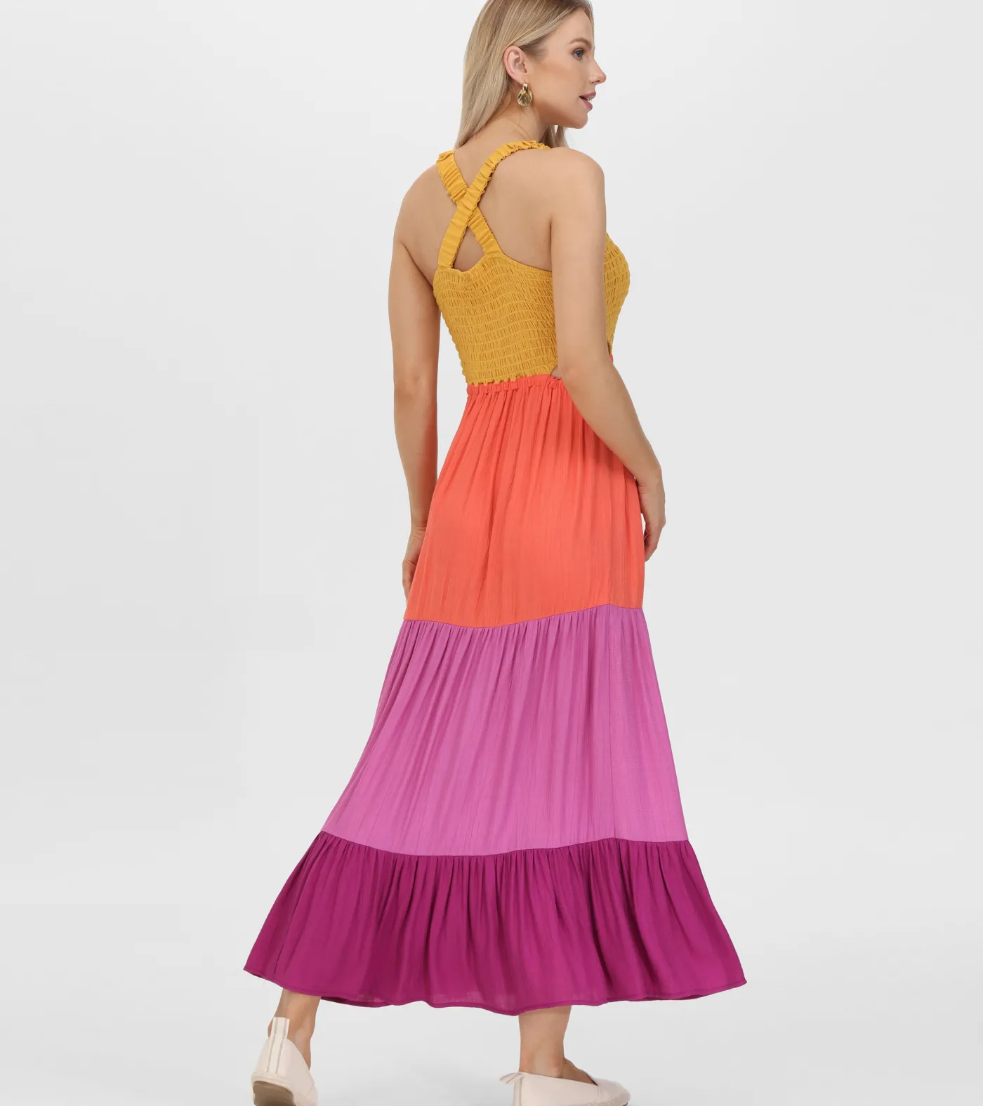 Clearance Frye Smocked Color Block Maxi Dress Oaxaca Combo