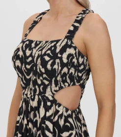 New Frye Smocked Cut Out Maxi Dress Black Beauty Combo