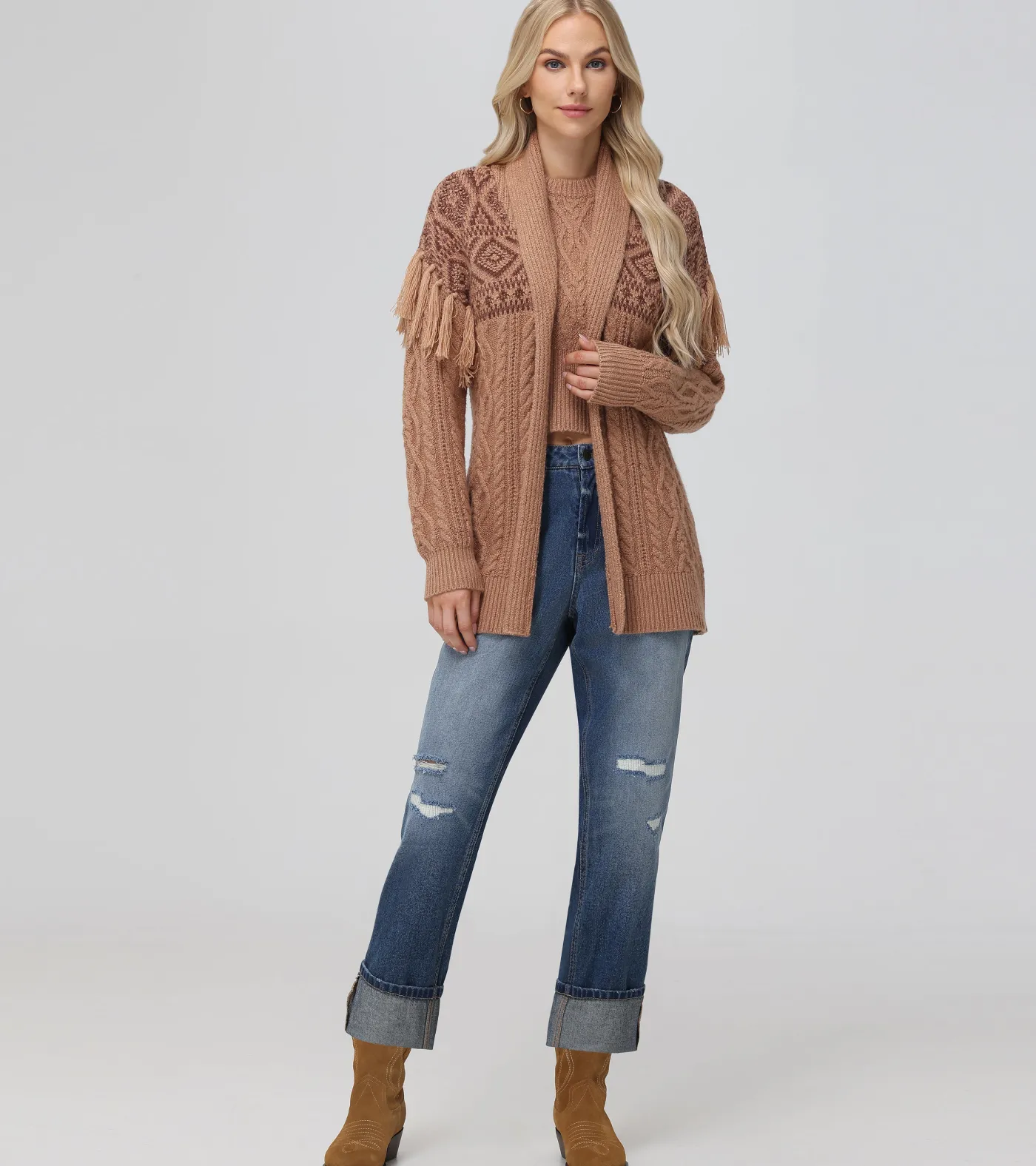 Clearance Frye Southwestern Cable Cardigan Brown