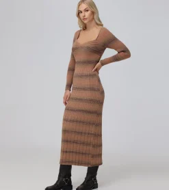 Hot Frye Sweetheart Neck Space Dye Sweater Dress Brown