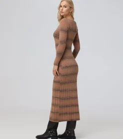 Hot Frye Sweetheart Neck Space Dye Sweater Dress Brown