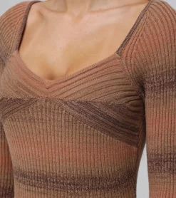 Hot Frye Sweetheart Neck Space Dye Sweater Dress Brown