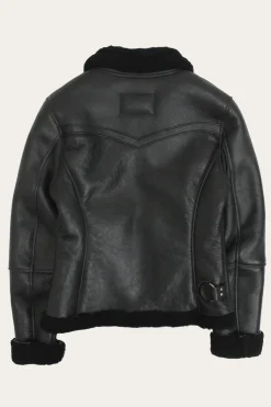 Discount Frye Women's Leather Jacket With Sherling Collar And Cuffs Black