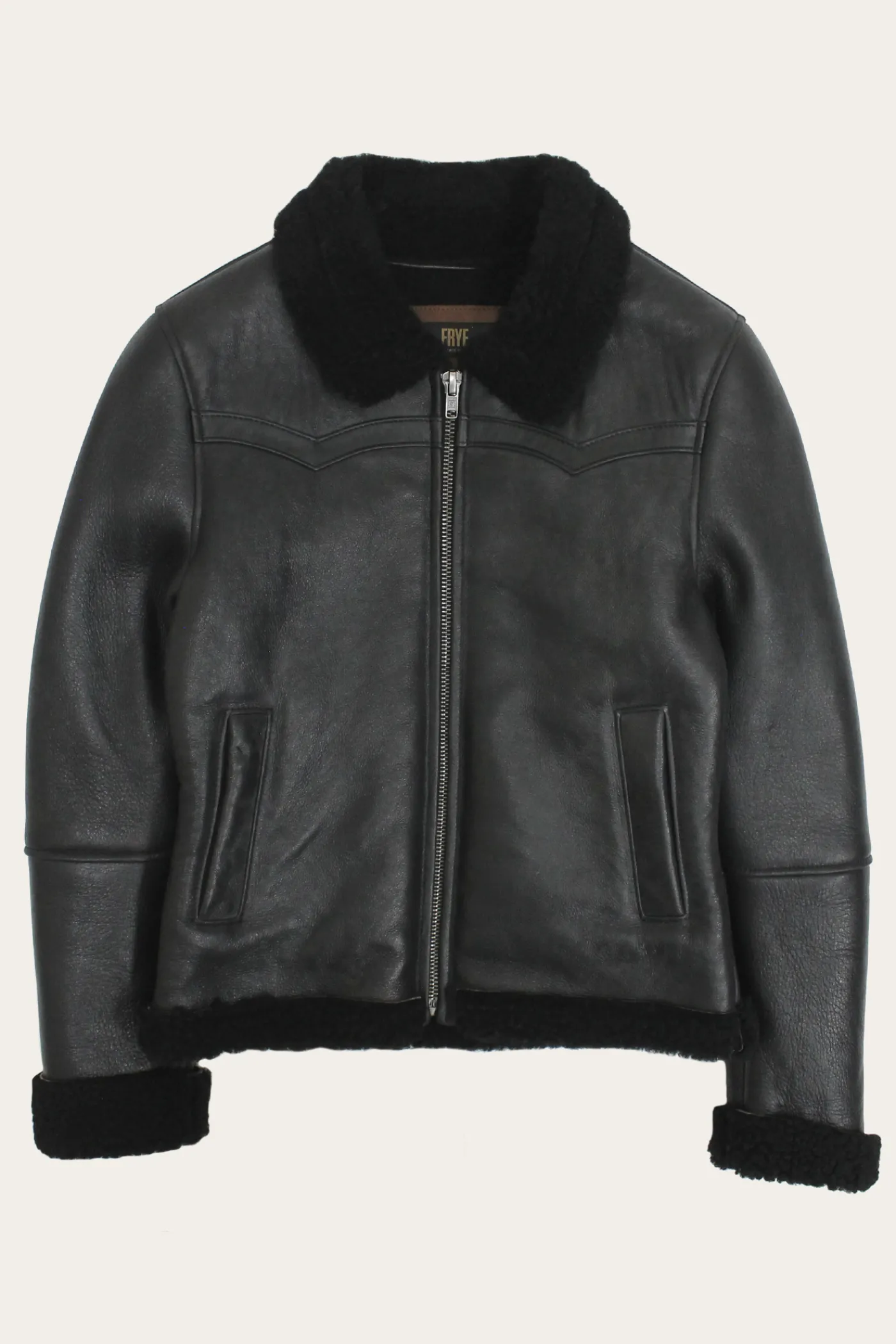 Discount Frye Women's Leather Jacket With Sherling Collar And Cuffs Black